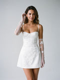 Ivory Satin A-Line Sweetheart Side Zip Short Dress with 3D Flowers - Curvevia