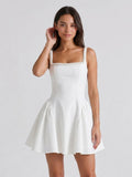Ivory Satin A-Line Square Neck Back Zip Short Dress with Beading - Curvevia