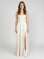 Ivory Satin A-Line Square Neck Criss-Cross Bridesmaid Dress - Curvevia