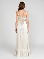 Ivory Satin A-Line Square Neck Criss-Cross Bridesmaid Dress - Curvevia