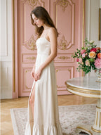 Ivory Satin A-Line Square Neck Criss-Cross Bridesmaid Dress - Curvevia