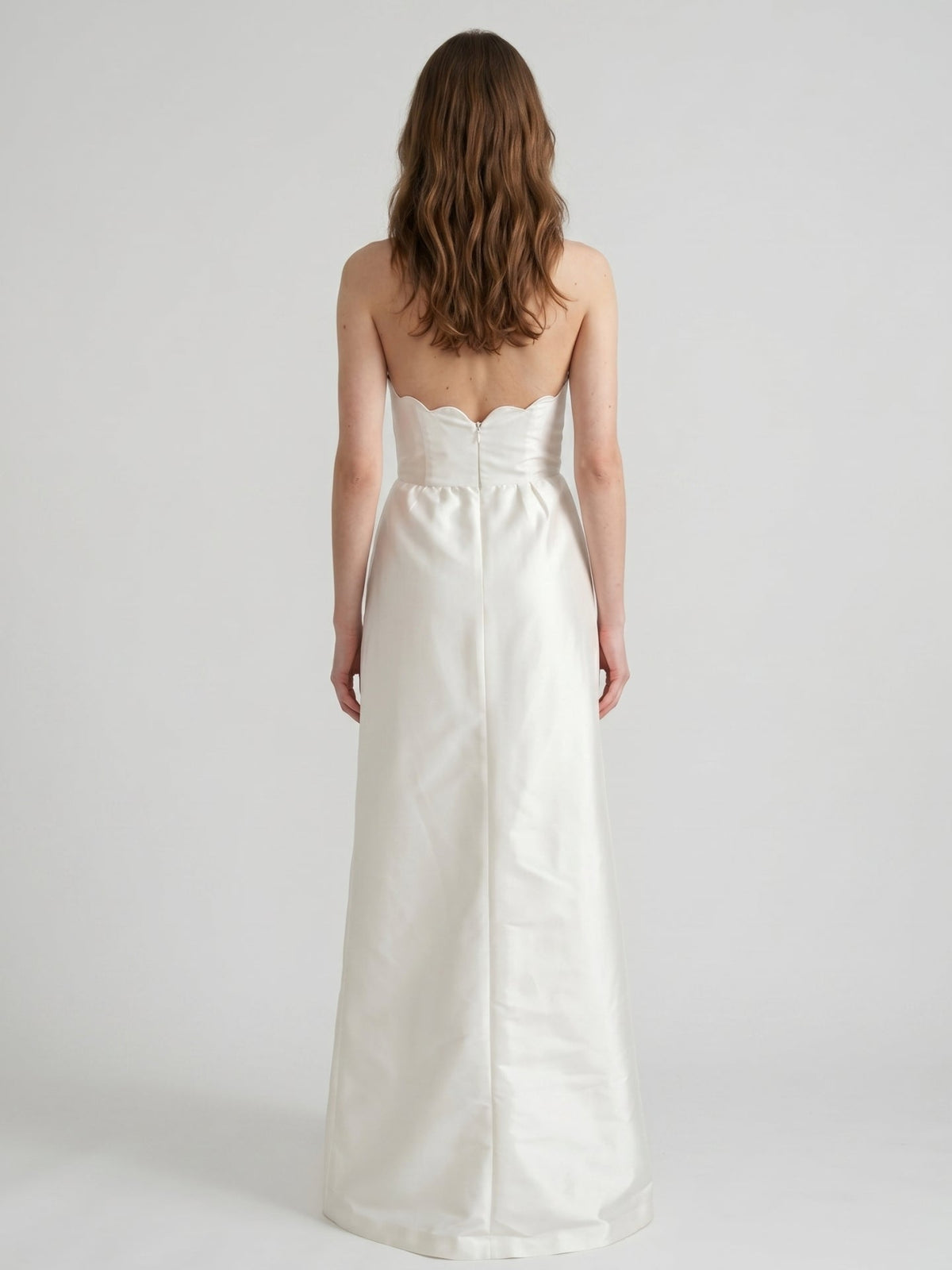 Ivory Satin A-Line Straight Neck Floor-Length Bridesmaid Dress - Curvevia