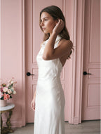 Ivory Satin Mermaid Cowl Neck Backless Floor-Length Bridesmaid Dress - Curvevia