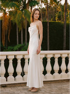 Ivory Satin Mermaid Square Neck Backless Floor-Length Pleated Bridesmaid Dress - Curvevia