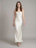 Ivory Satin Mermaid Square Neck Backless Floor-Length Pleated Bridesmaid Dress - Curvevia