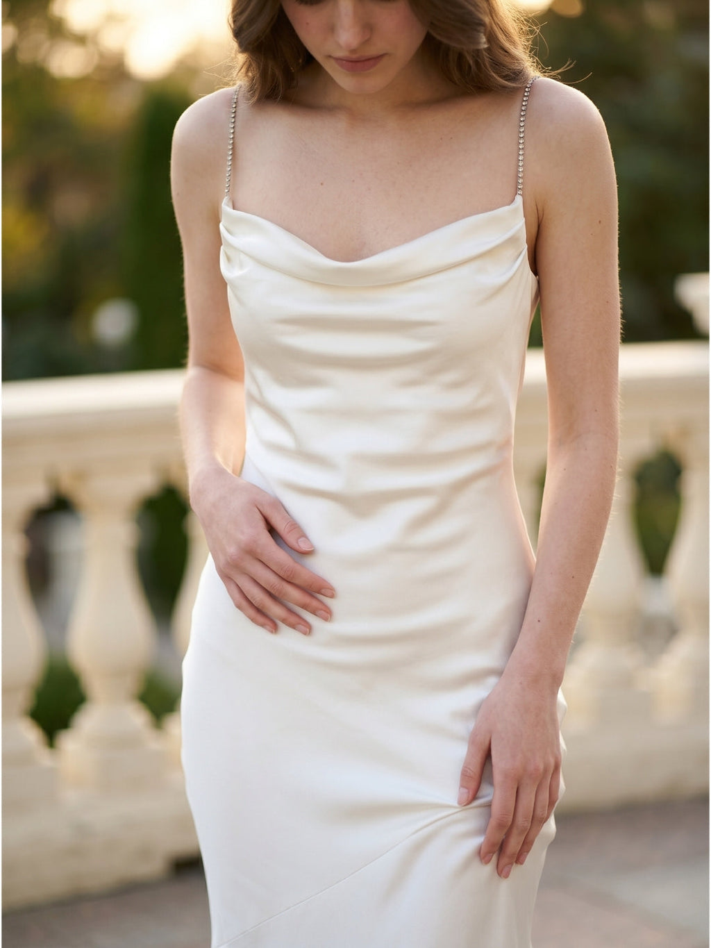 Ivory Satin Mermaid Square Neck Backless Floor-Length Pleated Bridesmaid Dress - Curvevia