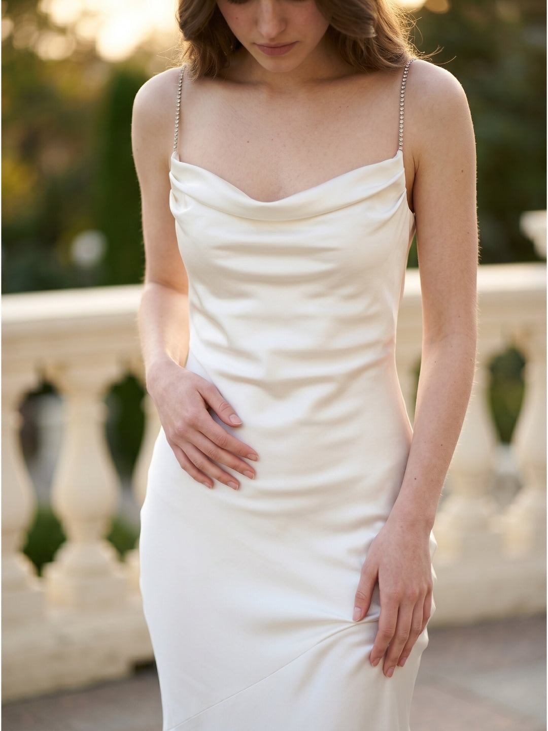Ivory Satin Mermaid Square Neck Backless Floor-Length Pleated Bridesmaid Dress - Curvevia