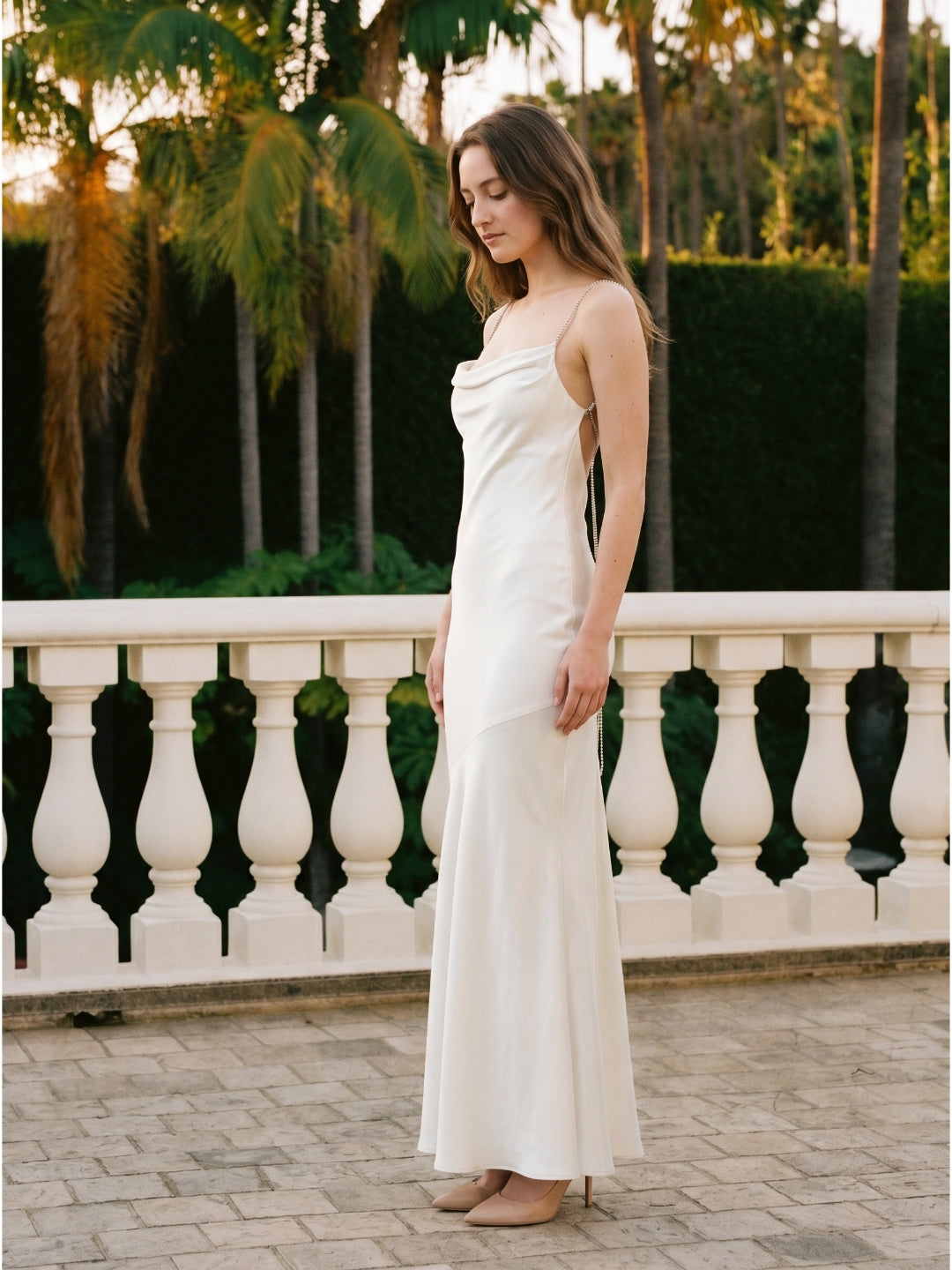 Ivory Satin Mermaid Square Neck Backless Floor-Length Pleated Bridesmaid Dress - Curvevia