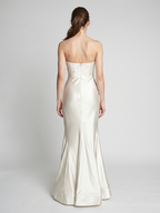 Ivory Satin Mermaid Sweetheart Backless Floor-Length Bridesmaid Dress with Pleated Trim - Curvevia
