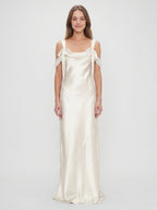 Ivory Satin Sheath Cowl Neck Backless Floor-Length Bridesmaid Dress - Curvevia