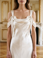 Ivory Satin Sheath Cowl Neck Backless Floor-Length Bridesmaid Dress - Curvevia
