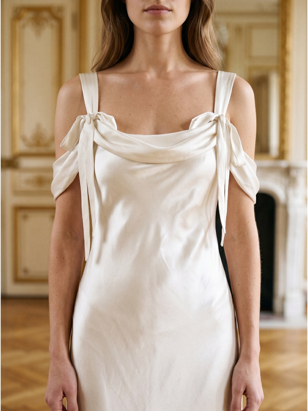 Ivory Satin Sheath Cowl Neck Backless Floor-Length Bridesmaid Dress - Curvevia