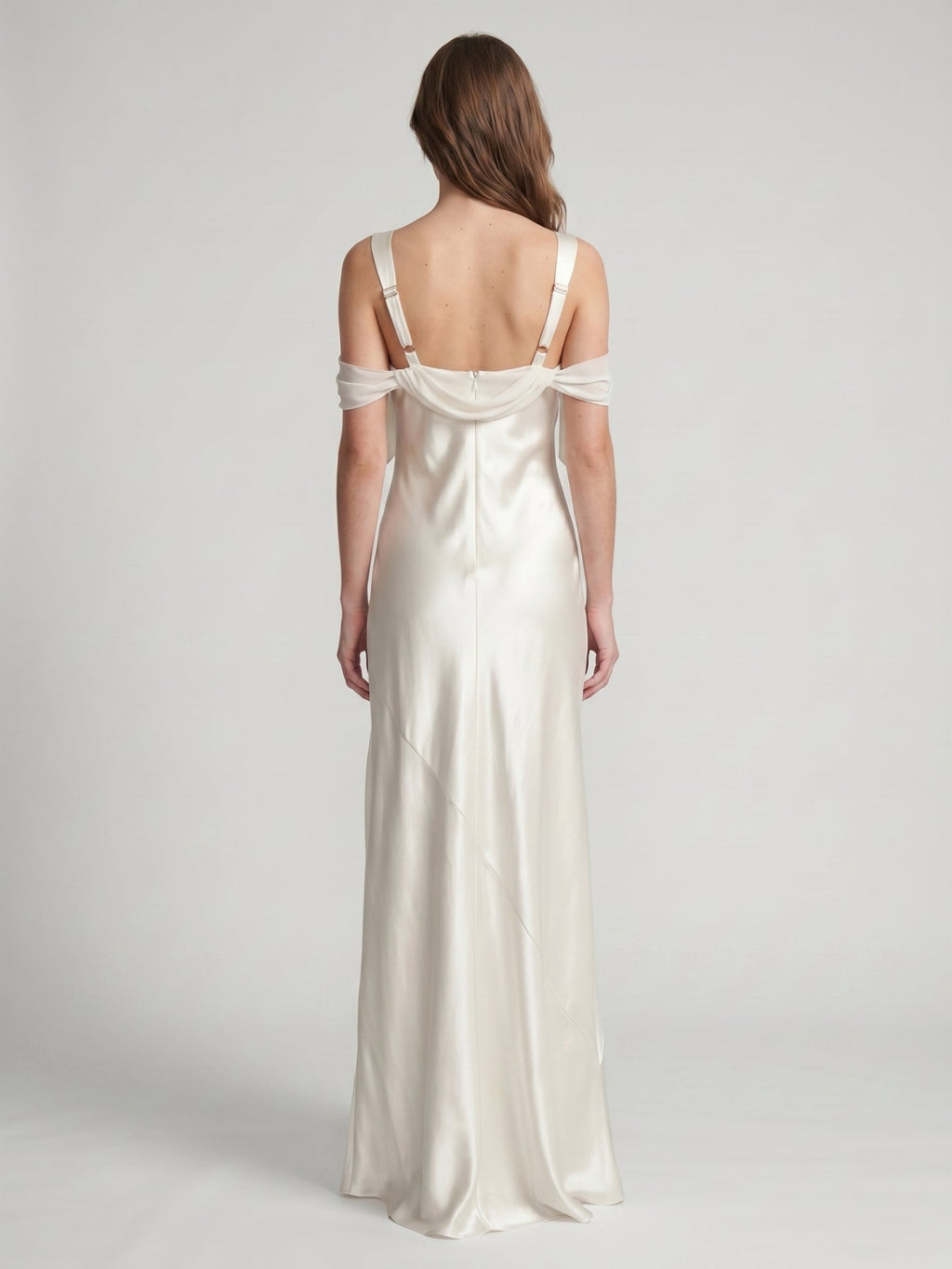 Ivory Satin Sheath Cowl Neck Backless Floor-Length Bridesmaid Dress - Curvevia