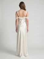 Ivory Satin Sheath Cowl Neck Backless Floor-Length Bridesmaid Dress - Curvevia