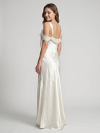 Ivory Satin Sheath Cowl Neck Backless Floor-Length Bridesmaid Dress - Curvevia
