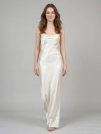 Ivory Satin Sheath Cowl Neck Lace-up Floor-Length Bridesmaid Dress - Curvevia