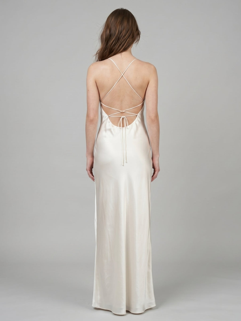 Ivory Satin Sheath Cowl Neck Lace-up Floor-Length Bridesmaid Dress - Curvevia