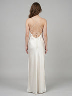 Ivory Satin Sheath Cowl Neck Lace-up Floor-Length Bridesmaid Dress - Curvevia
