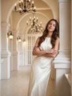 Ivory Satin Sheath Scoop Neck Back Zip Floor-Length Bridesmaid Dress - Curvevia