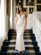 Ivory Satin Sheath V-Neck Corset Back Ankle-Length Birthday Dress - Curvevia