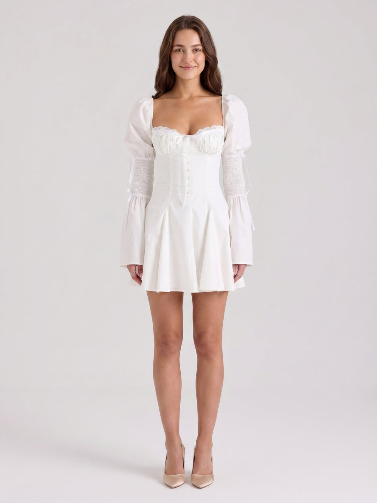 Ivory Stretch Knit A-Line Sweetheart Back Zip Knee-Length Pleated Bridesmaid Dress - Curvevia