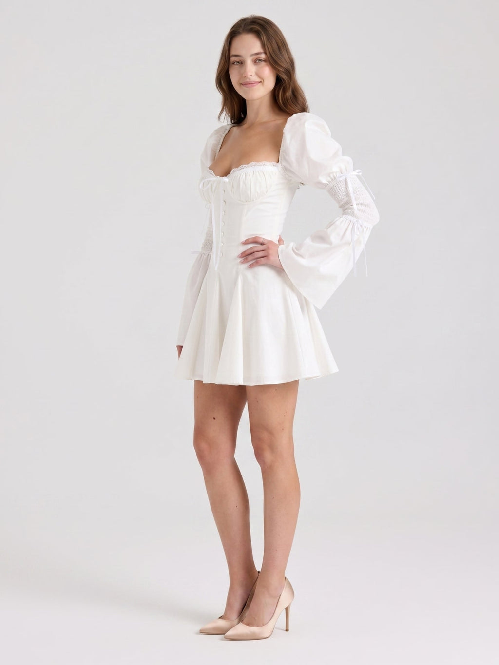 Ivory Stretch Knit A-Line Sweetheart Back Zip Knee-Length Pleated Bridesmaid Dress - Curvevia
