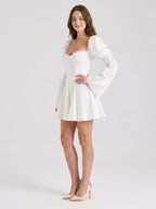 Ivory Stretch Knit A-Line Sweetheart Back Zip Knee-Length Pleated Bridesmaid Dress - Curvevia
