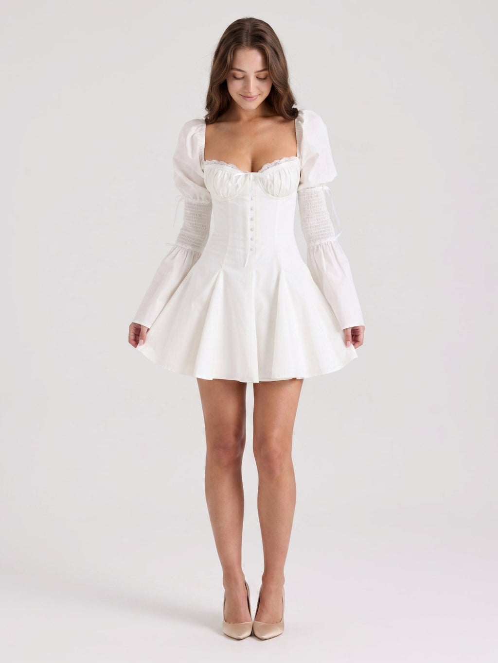 Ivory Stretch Knit A-Line Sweetheart Back Zip Knee-Length Pleated Bridesmaid Dress - Curvevia