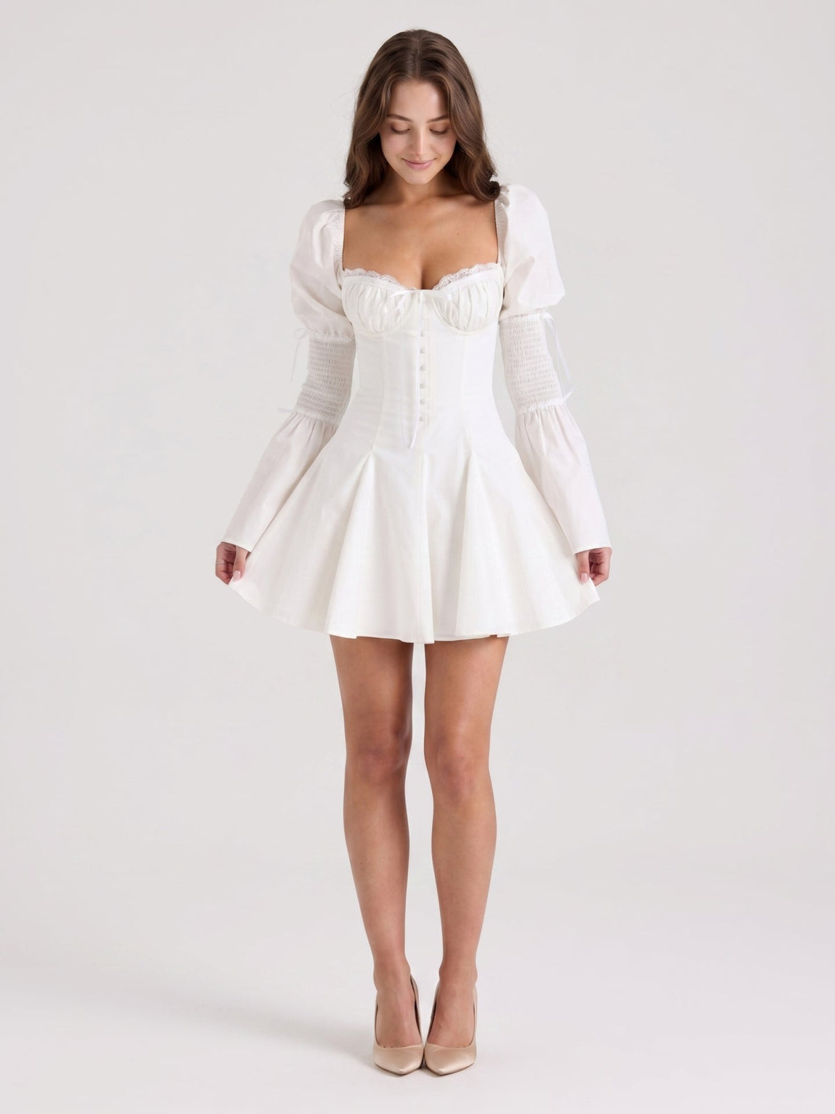 Ivory Stretch Knit A-Line Sweetheart Back Zip Knee-Length Pleated Bridesmaid Dress - Curvevia