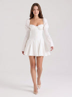 Ivory Stretch Knit A-Line Sweetheart Back Zip Knee-Length Pleated Bridesmaid Dress - Curvevia