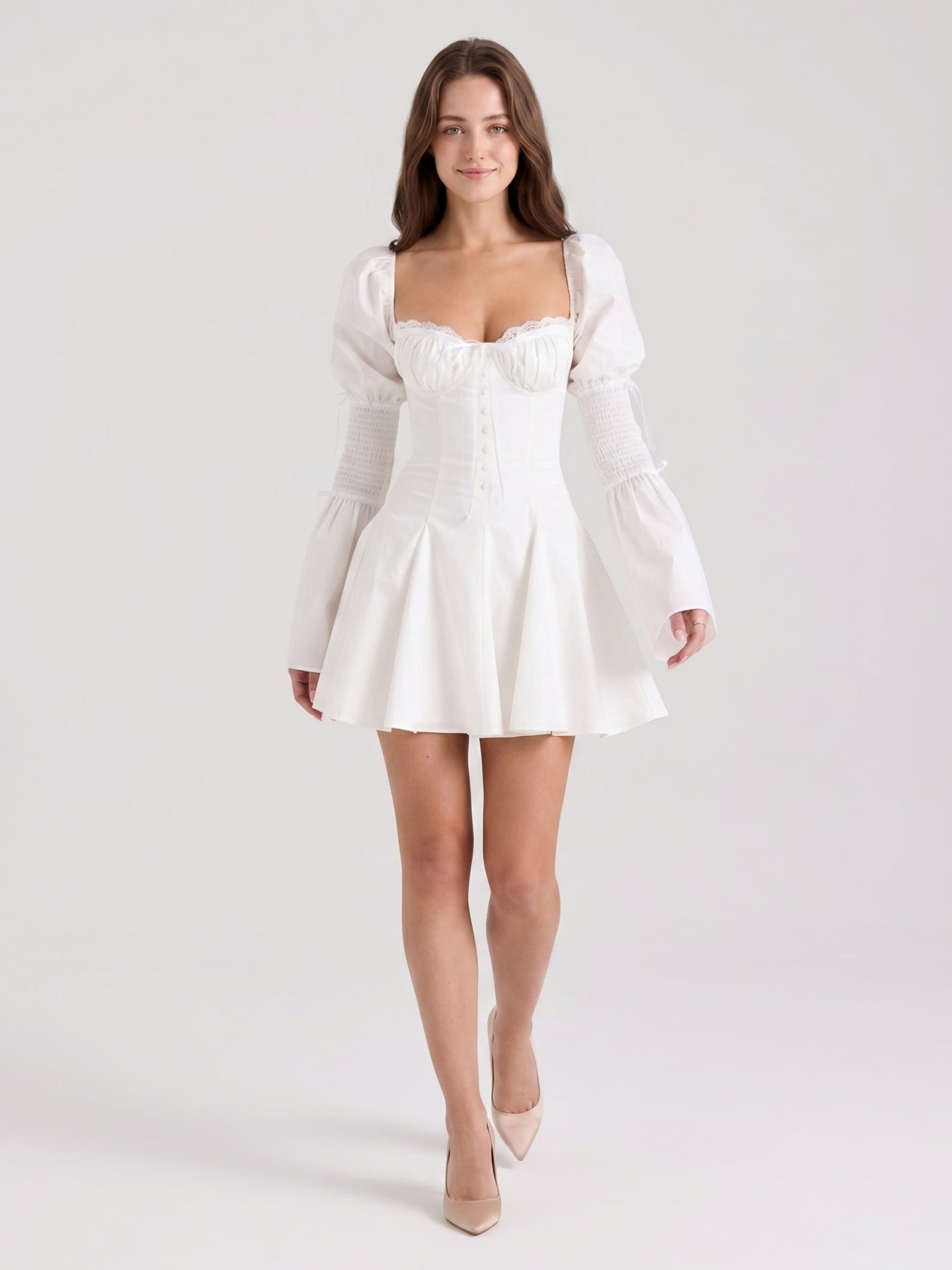 Ivory Stretch Knit A-Line Sweetheart Back Zip Knee-Length Pleated Bridesmaid Dress - Curvevia