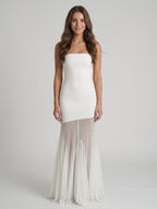 Ivory Stretch Knit Mermaid Straight Neck Backless Floor-Length Bridesmaid Dress - Curvevia