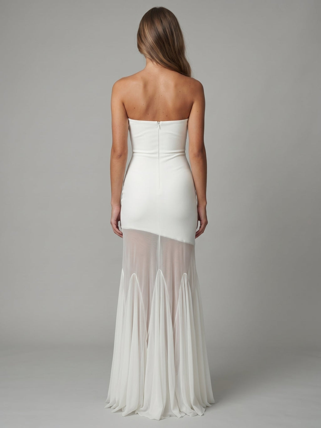Ivory Stretch Knit Mermaid Straight Neck Backless Floor-Length Bridesmaid Dress - Curvevia
