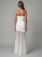 Ivory Stretch Knit Mermaid Straight Neck Backless Floor-Length Bridesmaid Dress - Curvevia