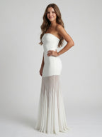 Ivory Stretch Knit Mermaid Straight Neck Backless Floor-Length Bridesmaid Dress - Curvevia