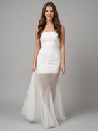 Ivory Stretch Knit Mermaid Straight Neck Backless Floor-Length Bridesmaid Dress - Curvevia