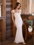 Ivory Stretch Knit Mermaid Sweetheart Backless Floor-Length Pleated Bridesmaid Dress - Curvevia