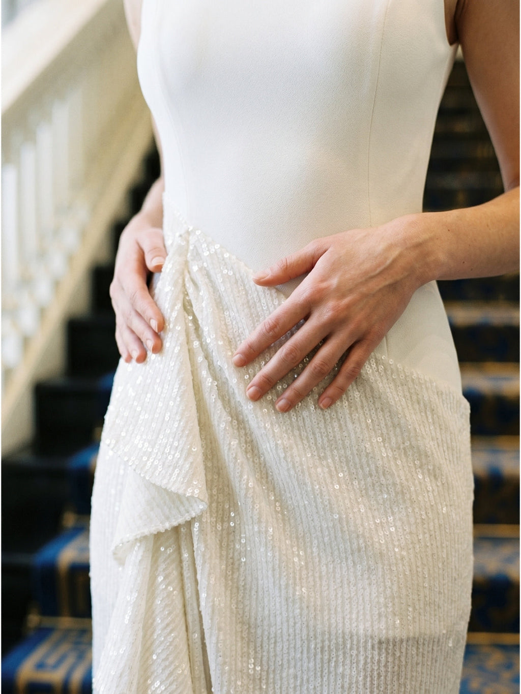 Ivory Stretch Knit Sheath Scoop Neck Back Zip Floor-Length Pleated Bridesmaid Dress - Curvevia
