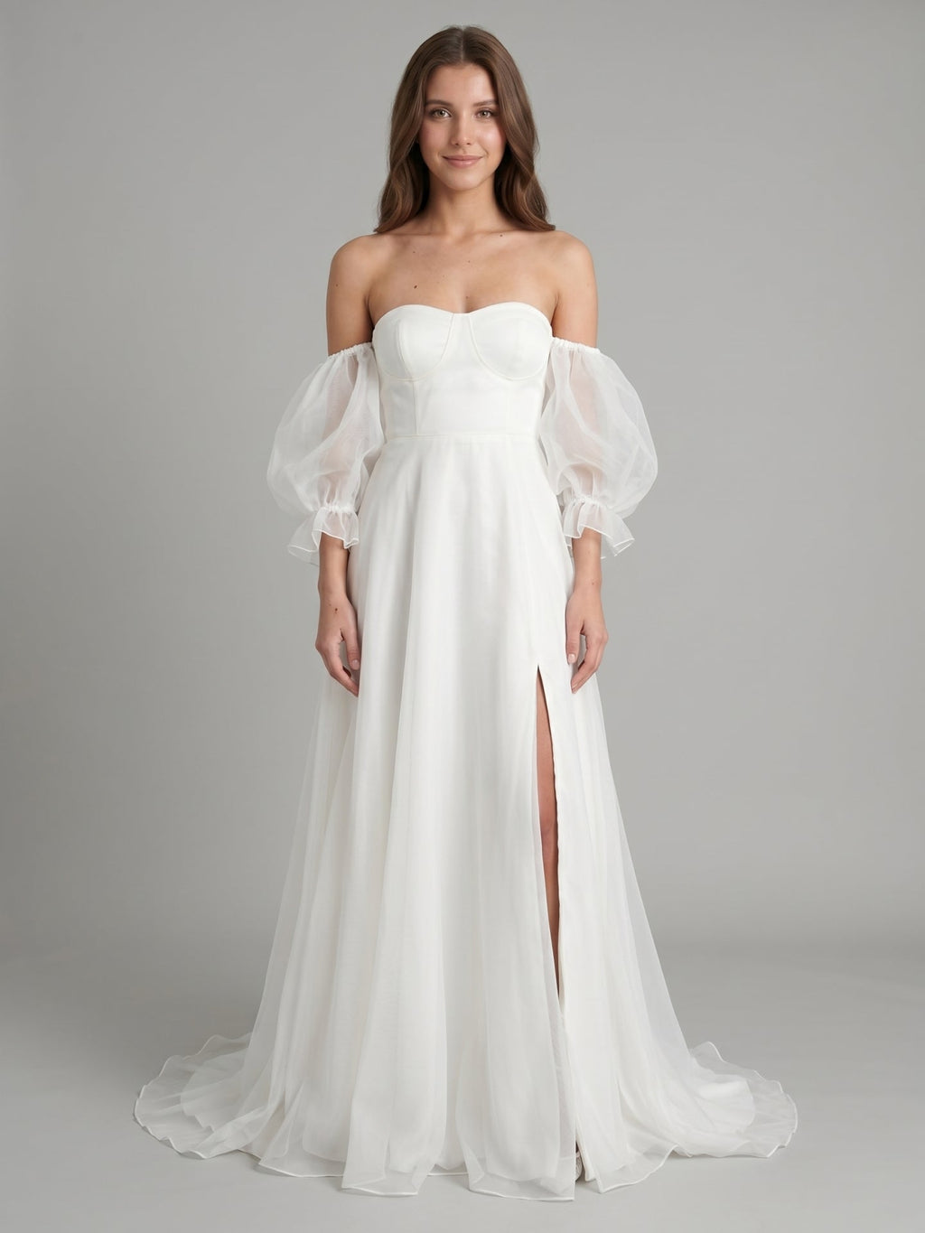 Ivory Tulle A-Line Off-the-Shoulder Backless Floor-Length Bridesmaid Dress - Curvevia
