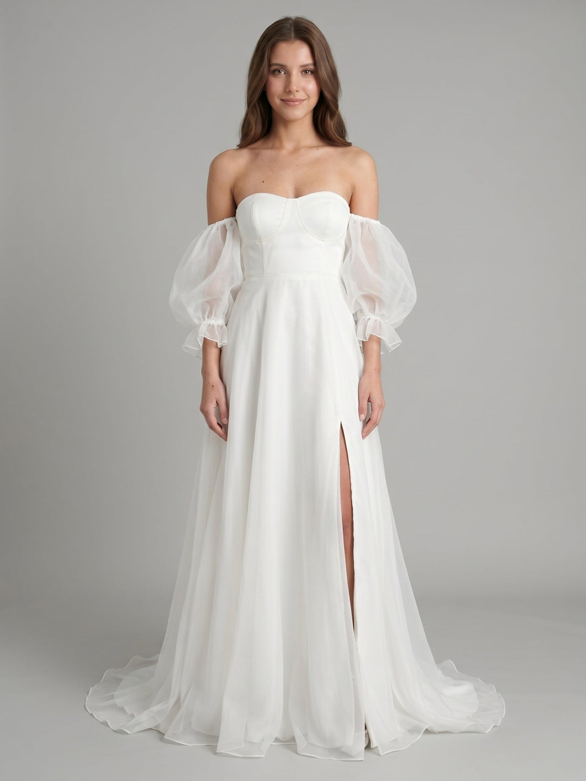 Ivory Tulle A-Line Off-the-Shoulder Backless Floor-Length Bridesmaid Dress - Curvevia