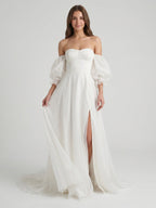 Ivory Tulle A-Line Off-the-Shoulder Backless Floor-Length Bridesmaid Dress - Curvevia
