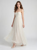 Ivory Tulle A-Line Sweetheart Back Zip Floor-Length Bridesmaid Dress with Pleated Bodice - Curvevia
