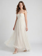 Ivory Tulle A-Line Sweetheart Back Zip Floor-Length Bridesmaid Dress with Pleated Bodice - Curvevia