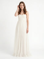 Ivory Tulle A-Line Sweetheart Back Zip Floor-Length Bridesmaid Dress with Pleated Bodice - Curvevia