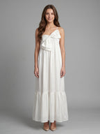 Ivory satin A-Line One Shoulder Backless Floor-Length Bridesmaid Dress with Bow - Curvevia