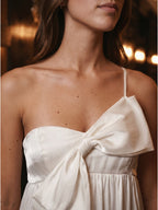 Ivory satin A-Line One Shoulder Backless Floor-Length Bridesmaid Dress with Bow - Curvevia