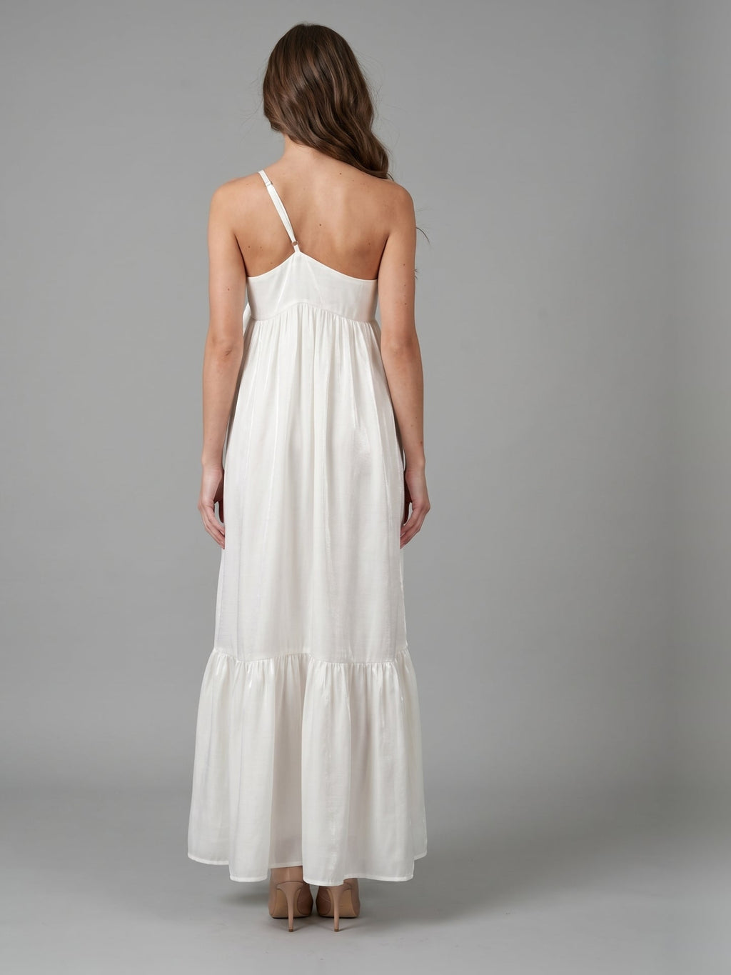 Ivory satin A-Line One Shoulder Backless Floor-Length Bridesmaid Dress with Bow - Curvevia