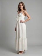Ivory satin A-Line One Shoulder Backless Floor-Length Bridesmaid Dress with Bow - Curvevia