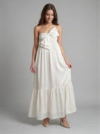 Ivory satin A-Line One Shoulder Backless Floor-Length Bridesmaid Dress with Bow - Curvevia