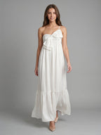 Ivory satin A-Line One Shoulder Backless Floor-Length Bridesmaid Dress with Bow - Curvevia